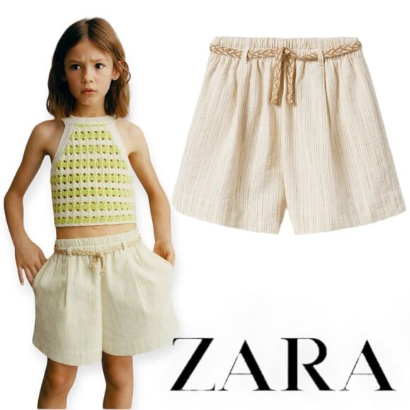 ZARA Kids | Ecru | STRIPED DRAWSTRING SHORTS - Picture 1 of 6